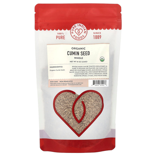 Pure Indian Foods, Органические семена тмина, цельные, 226 г (8 унций)