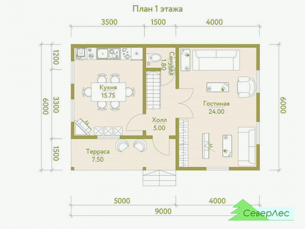 Каркасный двухэтажный дом 6 на 9 метров КД-15