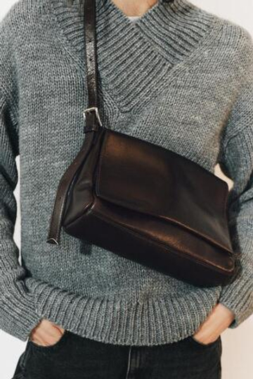 ZARA КОЖАНАЯ СУМКА С КЛАПАНОМ, КОРИЧНЕВЫЙ