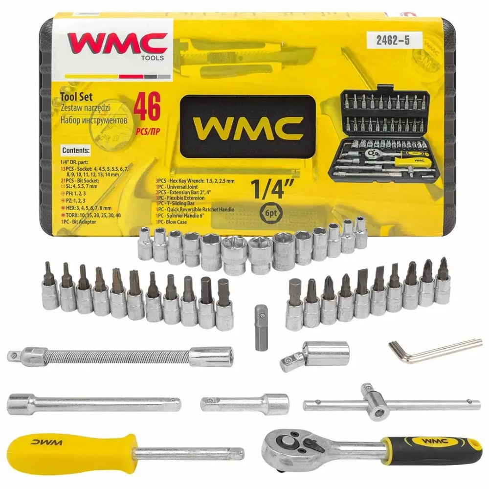 Набор инструментов 46пр. 1/4''(6гр.) (4-14мм) WMC TOOLS WMC-2462-5(New)
