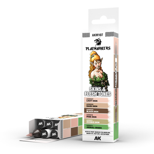 Набор Акриловых маркеров с кистью Playmarkers set - Skins & Flesh Tones