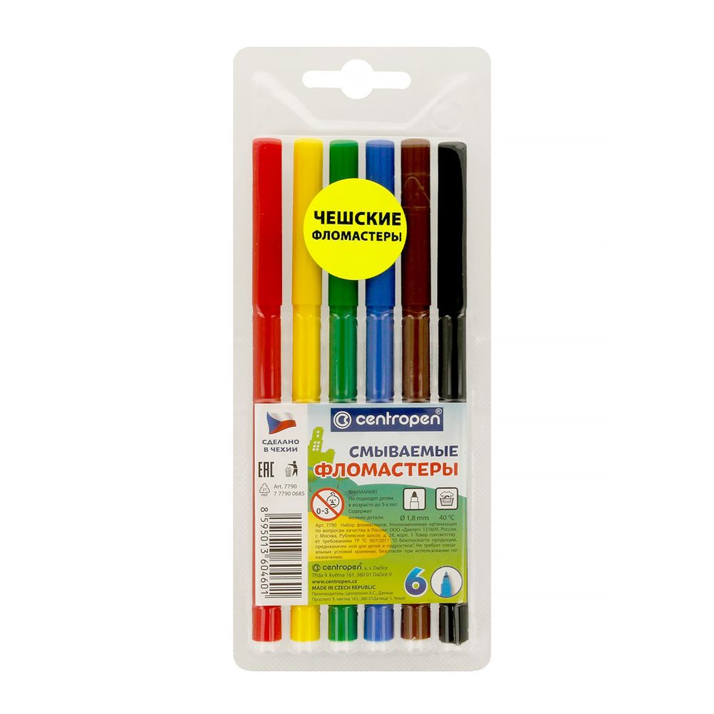 Набор цветных фломастеров WASHABLE TP 7790/6 6 цв, 7790/6, Centropen 7790/6