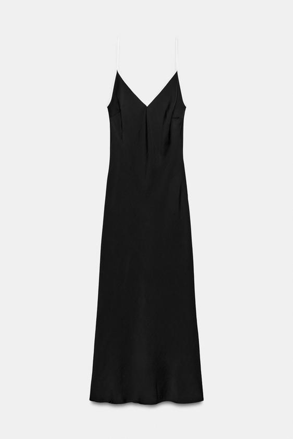 ZARA АТЛАСНОЕ ПЛАТЬЕ МИДИ С КОНТРАСТНОЙ ОТДЕЛКОЙ, ЧЕРНЫЙ