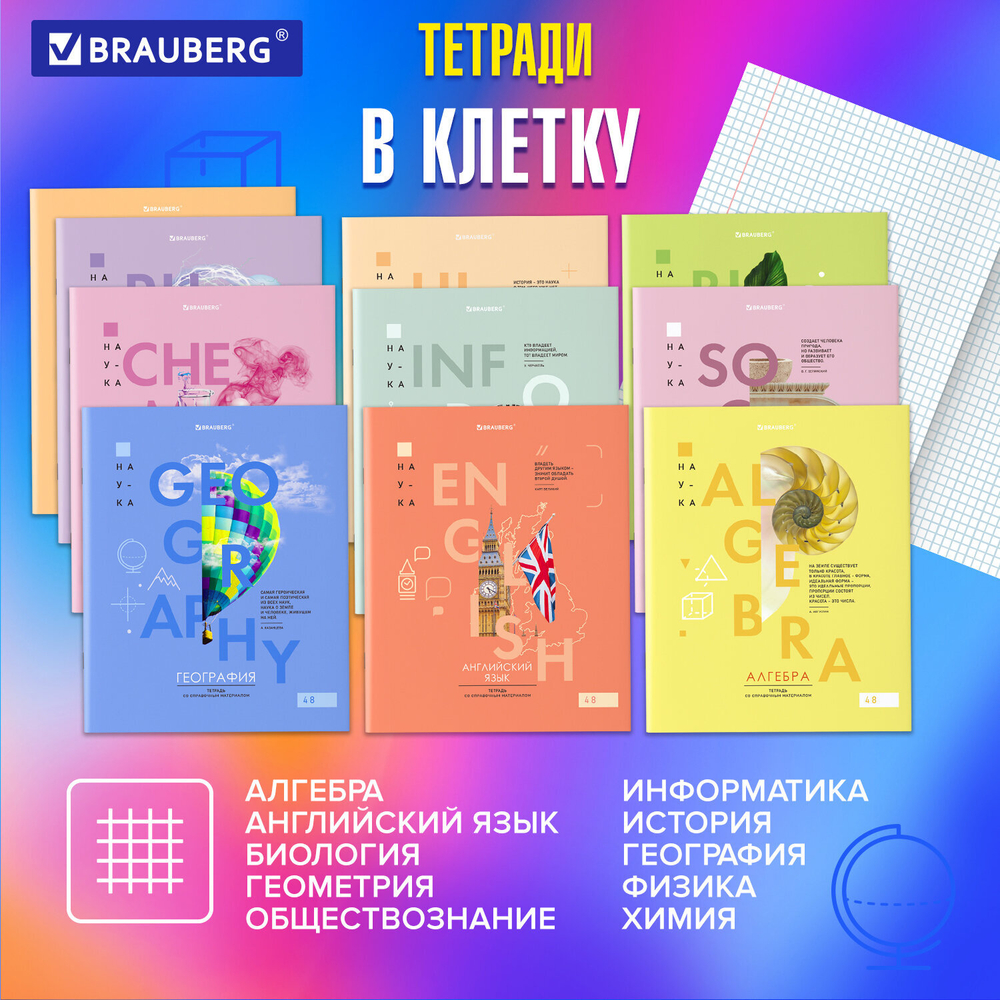 Тетради предметные со справочным материалом, КОМПЛЕКТ 12 ПРЕДМЕТОВ, VISION, 48 л., обложка картон, BRAUBERG, 404323