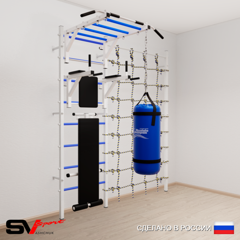 Шведская стенка Sv Sport 52420 (Турник рукоход/Брусья/Скамья/Цепь/Мешок 22кг/Канатный лаз)