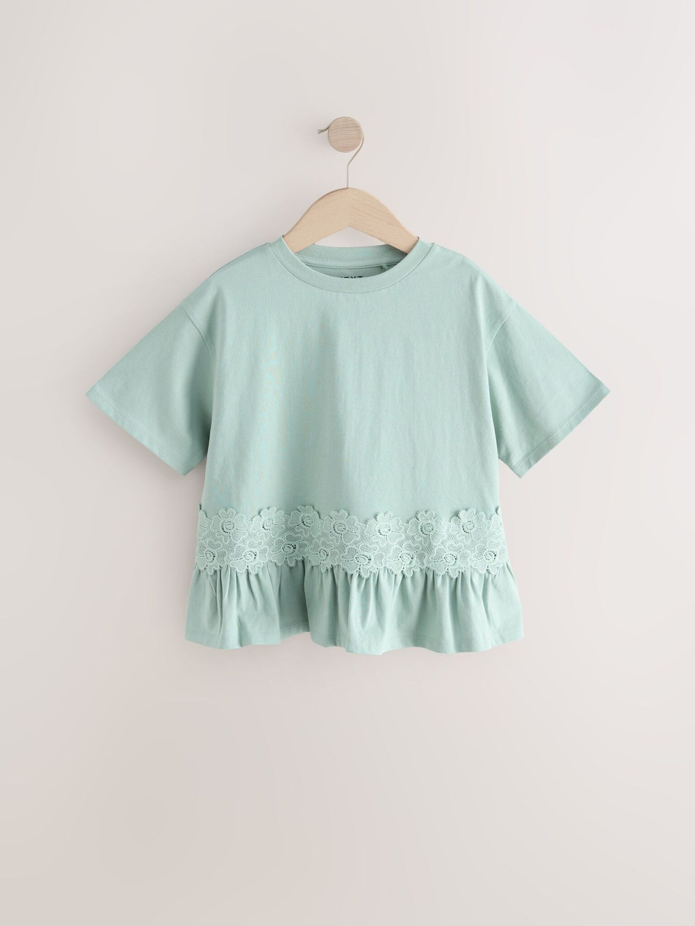 Футболка с кружевом для девочки Next AH9-536, Мятный