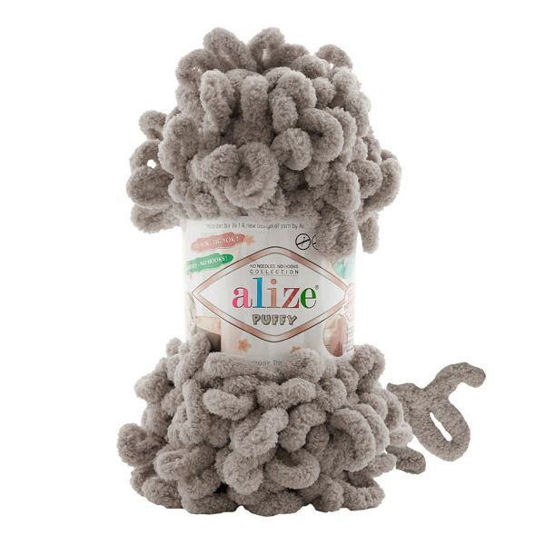 Пряжа Alize (Ализе) Puffy / уп.5 мот. по 100 г, 9м, 990 пепельный беж