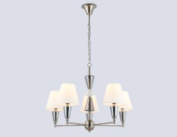 Подвесная люстра с абажурами 5*E14 LH75253/5 SN/FR сатин никель/белый матовый High Light Classic Ambrella