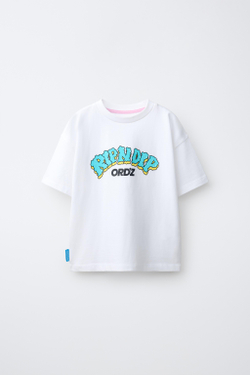 ZARA ФУТБОЛКА С ОБЪЕМНЫМ ЛОГОТИПОМ RIPNDIP ©, БЕЛЫЙ