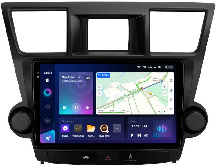 Магнитола для Toyota Highlander 2 XU40 2007-2013 (крутилки активные) - Teyes CC3-2K на Android 10, Быстрая, 2K QLED, CarPlay, 4G SIM-слот