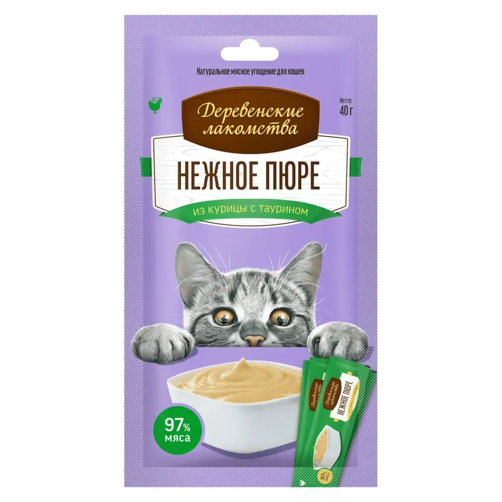 Деревенские лакомства "Нежное пюре из курицы" для кошек