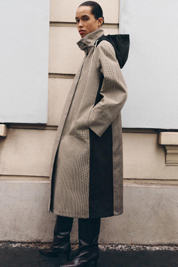 ZARA ДЛИННЫЙ ТРЕНЧ В КЛЕТКУ — ZW COLLECTION, КОРИЧНЕВЫЙ/БЕЛЫЙ
