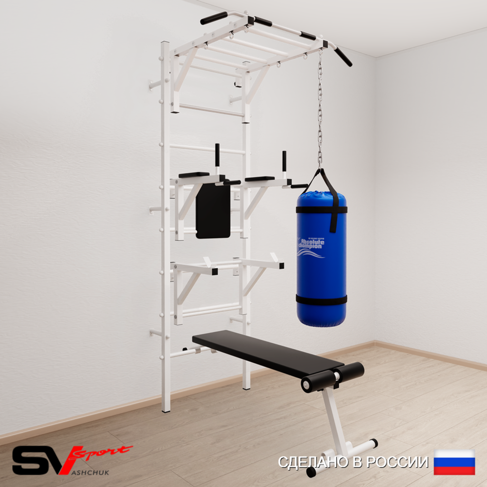 Шведская стенка Sv Sport усиленная 6261 (Турник рукоход/Брусья/Стойка/Скамья/Цепь/Мешок 15кг)