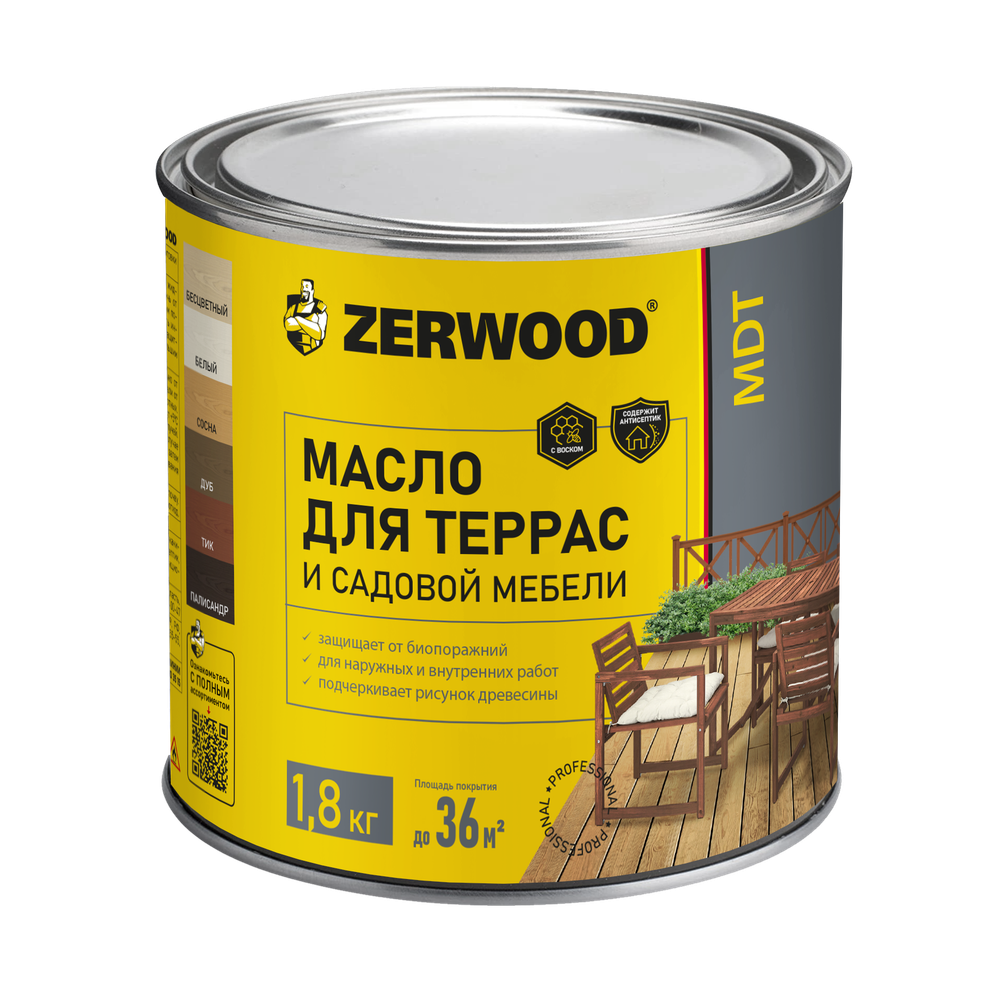 ZERWOOD MDT  Масло для террас и садовой мебели Дуб 1,8кг (ИжСинтез)