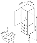 Шкаф для одежды Моби 60×58×187, 1 дверь и 3 ящика, белый, ручки из массива дуба