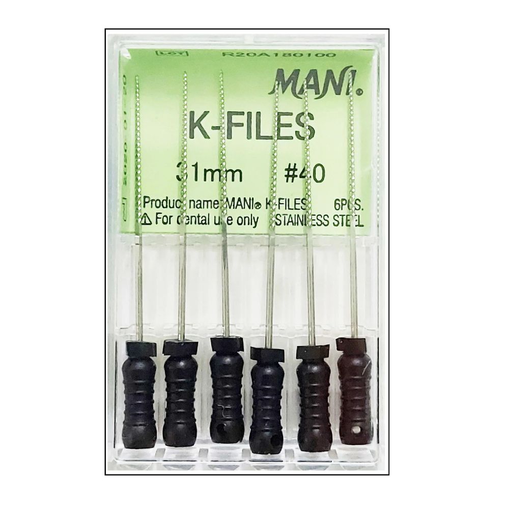 K-Files №40 (31мм) Mani К-Файлы (6шт.) Мани, каналорасширители ручные, эндодонтические