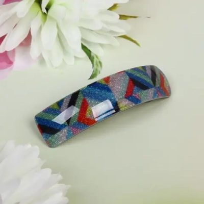 Заколка автомат «Lady Collection - Геометрия», прямоуг., 6 цветов, 10*2,5см (Кокетка)