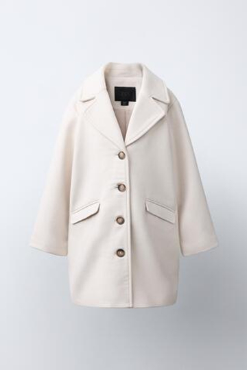 ZARA ПАЛЬТО ИЗ ШЕРСТЯНОЙ ТКАНИ С ВОРОТНИКОМ С ЛАЦКАНАМИ, ЭКРЮ