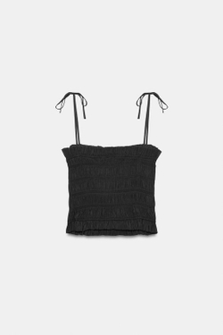 ZARA ТОП НА БРЕТЕЛЯХ СО СБОРКАМИ, ЧЕРНЫЙ
