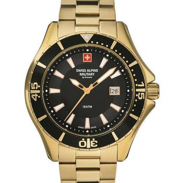 С браслетом Мужские наручные часы с золотым браслетом Swiss Alpine Military 7040.1117 diver 45mm 10ATM