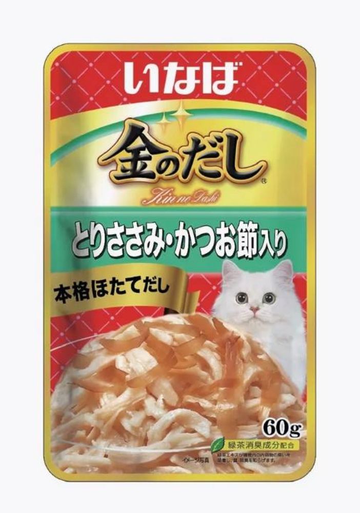 Влажный корм для кошек INABA Kinnodashi Куриное филе с кацуобуси, пауч 60г Влажный корм для кошек INABA Kinnodashi Куриное филе с кацуобуси, пауч 60г