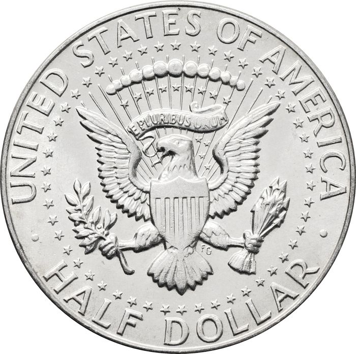 50 центов (1/2 доллара, half dollar) 1965 США (Кеннеди)