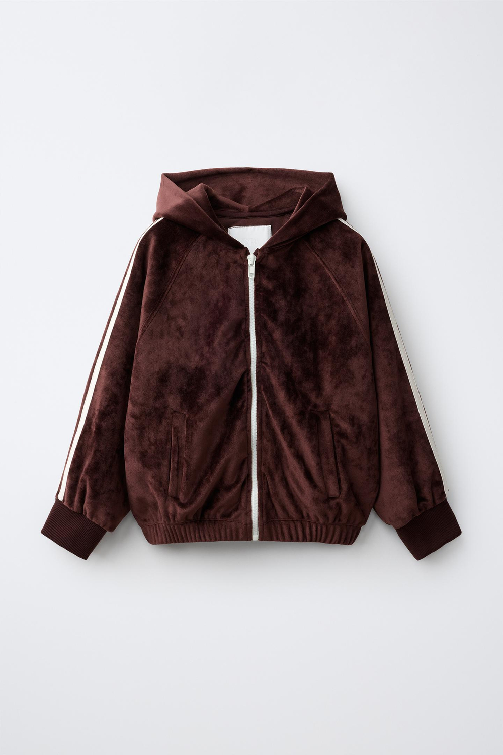 ZARA ХУДИ ИЗ ВЕЛЮРА С МОЛНИЕЙ, КОРИЧНЕВЫЙ