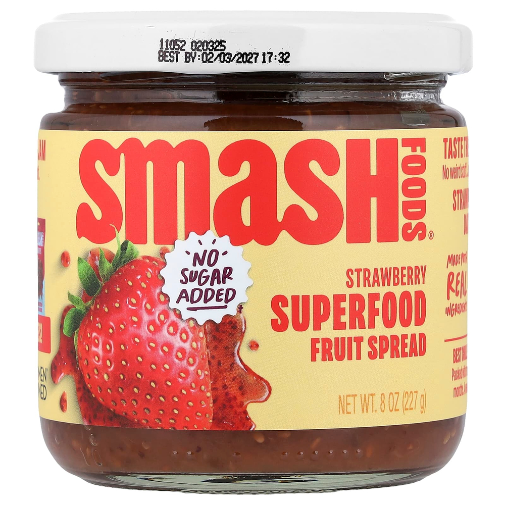 Smash Foods, фруктовая паста с суперфудами, со вкусом клубники, 227 г (8 унций)