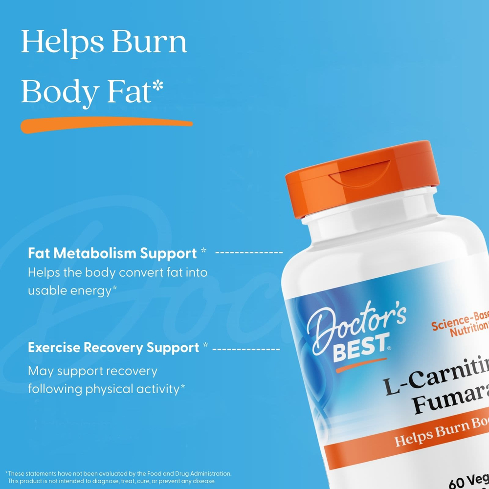 Doctor's Best, фумарат L-карнитина с Biosint Carnitine, 60 растительных капсул (500 мг в 1 растительной капсуле)