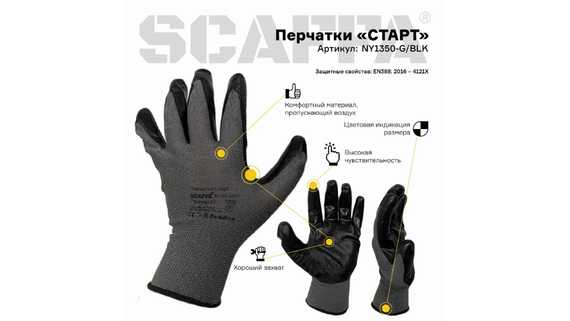 Перчатки для защиты от механических воздействий СТАРТ SCAFFA NY1350-G/BLK