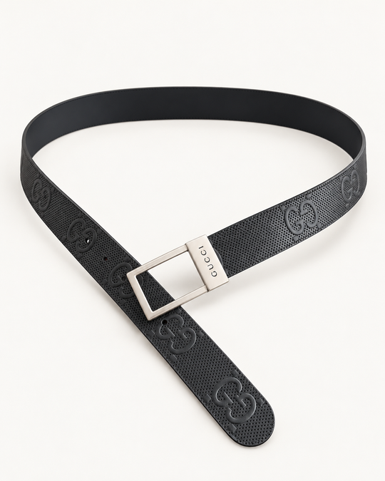 Мужской ремень Gucci с тиснением GG 3,5 см — чёрный