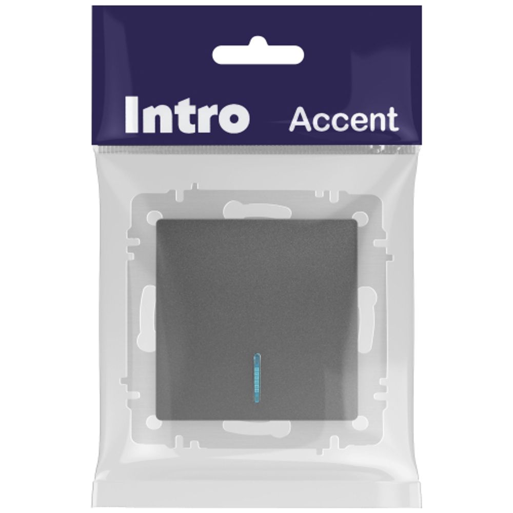 Выключатель Intro Accent 6-102-07 с подсветкой, 10А-250В, IP20, СУ, AL/CU, графит | Intro