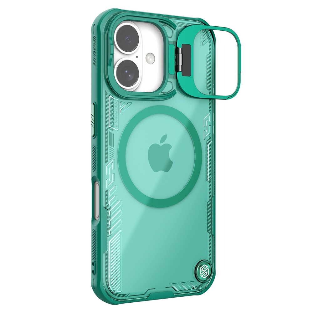 Чехол тонированный зеленый с MagSafe на iPhone 16, серия Iceblade Prop Magnetic (версия с открытой камерой) от Nillkin