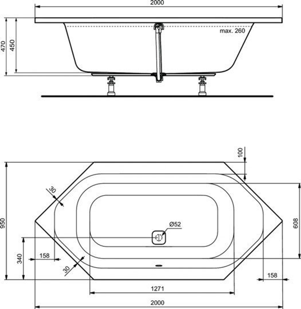 Акриловая ванна Ideal Standard 200х95 K747001 TONIC II