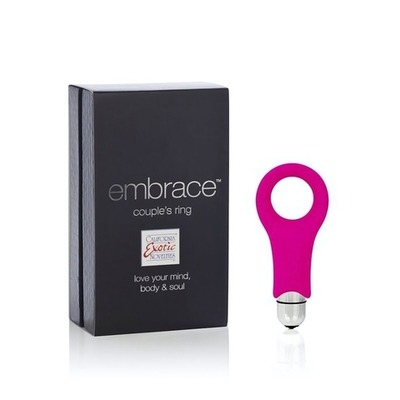 Эрекционное мощное вибро-кольцо Embrace (7 режимов) (Цвет: ярко-розовый с серебряным)