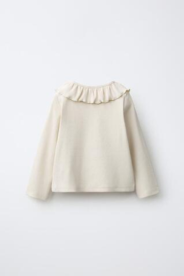 ZARA ТОП В РУБЧИК С ОТЛОЖНЫМ ВОРОТНИКОМ, ЭКРЮ
