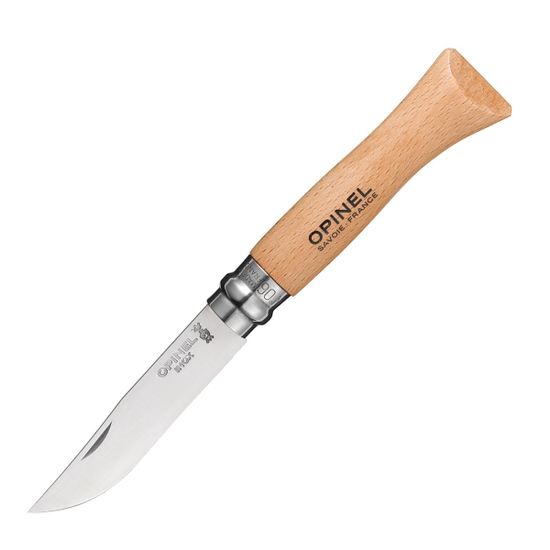 Складной нож Opinel №6, нержавеющая сталь, рукоять из бука, блистер c клинком из стали Sandvik™ 12С27, рукоять дерево (Бук)