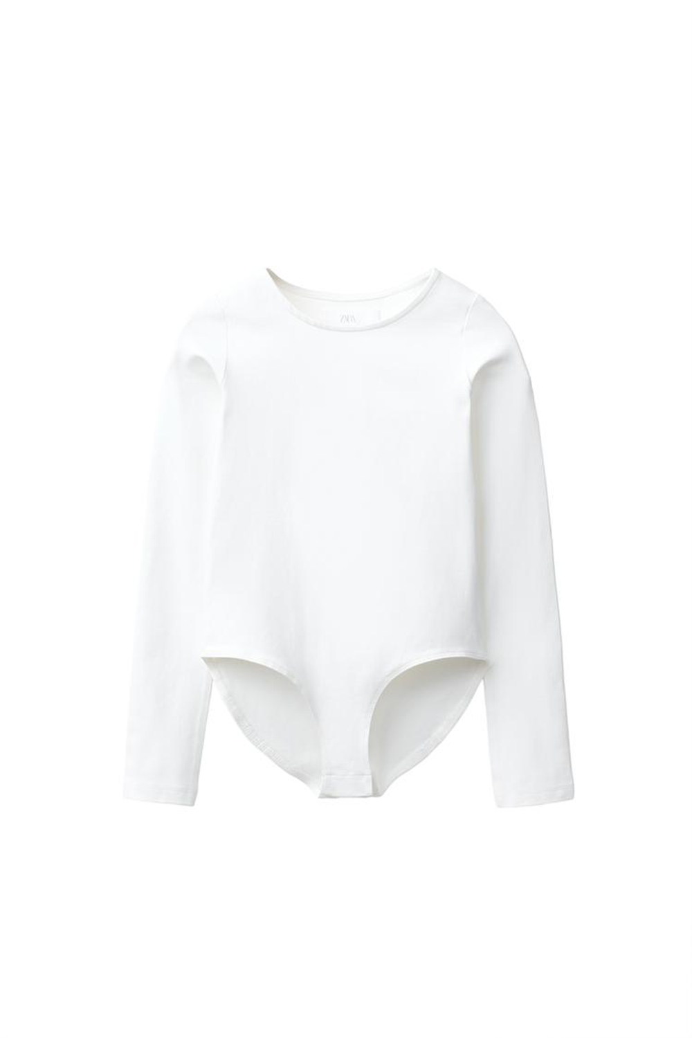 ZARA ОДНОТОННОЕ БОДИ С ДЛИННЫМИ РУКАВАМИ, БЕЛЫЙ
