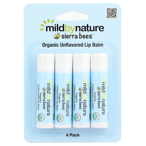 Mild By Nature, Sierra Bees™, органические бальзамы для губ, без добавок, упаковка из 4 шт. по 4,25 г (0,15 унции)