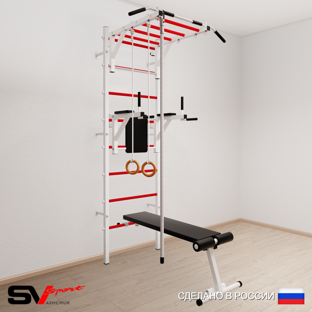 Шведская стенка Sv Sport усиленная 654 (Турник рукоход/Брусья/Скамья/Канат/Кольца)