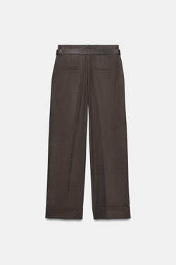ZARA БРЮКИ С ОТВОРОТАМИ, КОРИЧНЕВЫЙ/ЭКРЮ