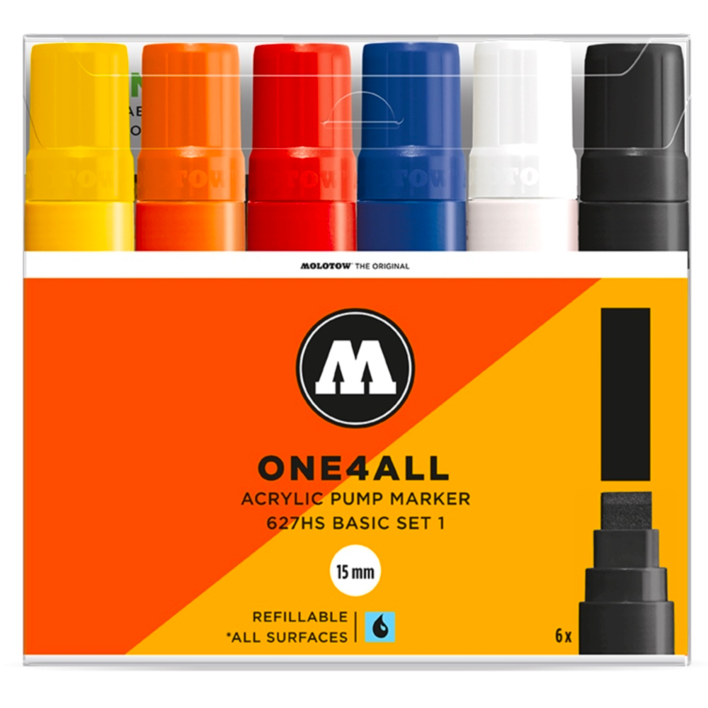 Набор маркеров Molotow One4all 627HS - 6шт Basic-Set #1 (15мм)