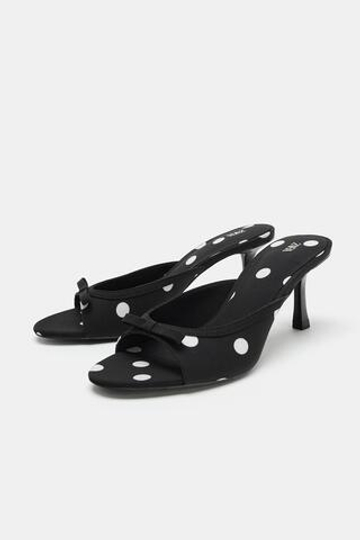ZARA БОСОНОЖКИ С ПРИНТОМ И БАНТОМ, ЧЕРНЫЙ