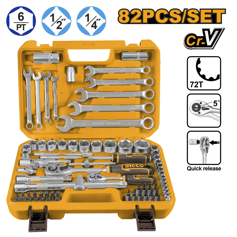 Набор торцевых головок INGCO HKTS42802 INDUSTRIAL 1/4", 1/2" 82 шт.