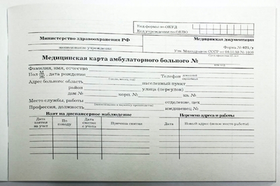 Карточка медицинская амбулаторная, А-5 (Полиграф)