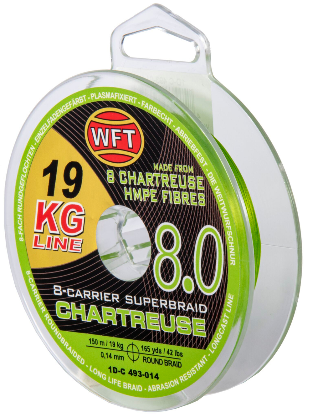 Леска плетёная WFT KG x8 Chartreuse 150 м, 0,14 мм