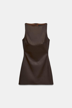 ZARA МИНИ-ПЛАТЬЕ ИЗ ИСКУССТВЕННОЙ КОЖИ, КОРИЧНЕВЫЙ