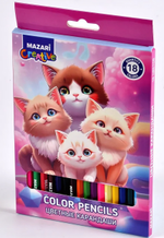 Карандаши 18цв. "Кошки" d грифеля=2,65мм. дерев. шестигран. коробка (Mazari)