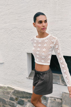 ZARA ШОРТЫ ИЗ 100% ХЛОПКА С ЭЛАСТИЧНЫМ ПОЯСОМ, СЕРЫЙ