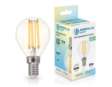 Светодиодная лампа Шар Filament LED P45 15W E14 4000K 220-240V 451534 Bulbing Ambrella